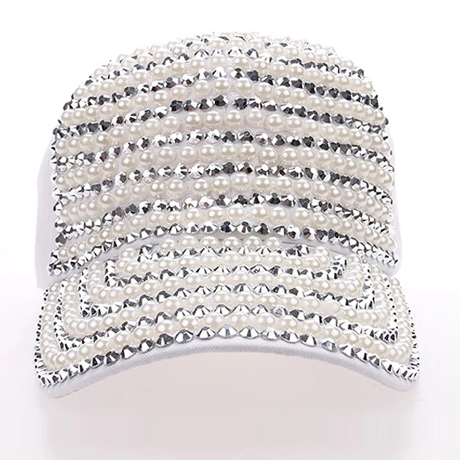 Новое поступление Летняя одежда для девочек кепки из хлопка с жемчугом и бриллиантами высокого качества, блестящие manural дрель Для женщин белая бейсбольная кепка SY568