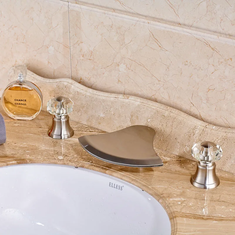 

Contemporary Basin Sink Mixer Taps Brushed Nickel Deck Mounted with Hot Cold Water