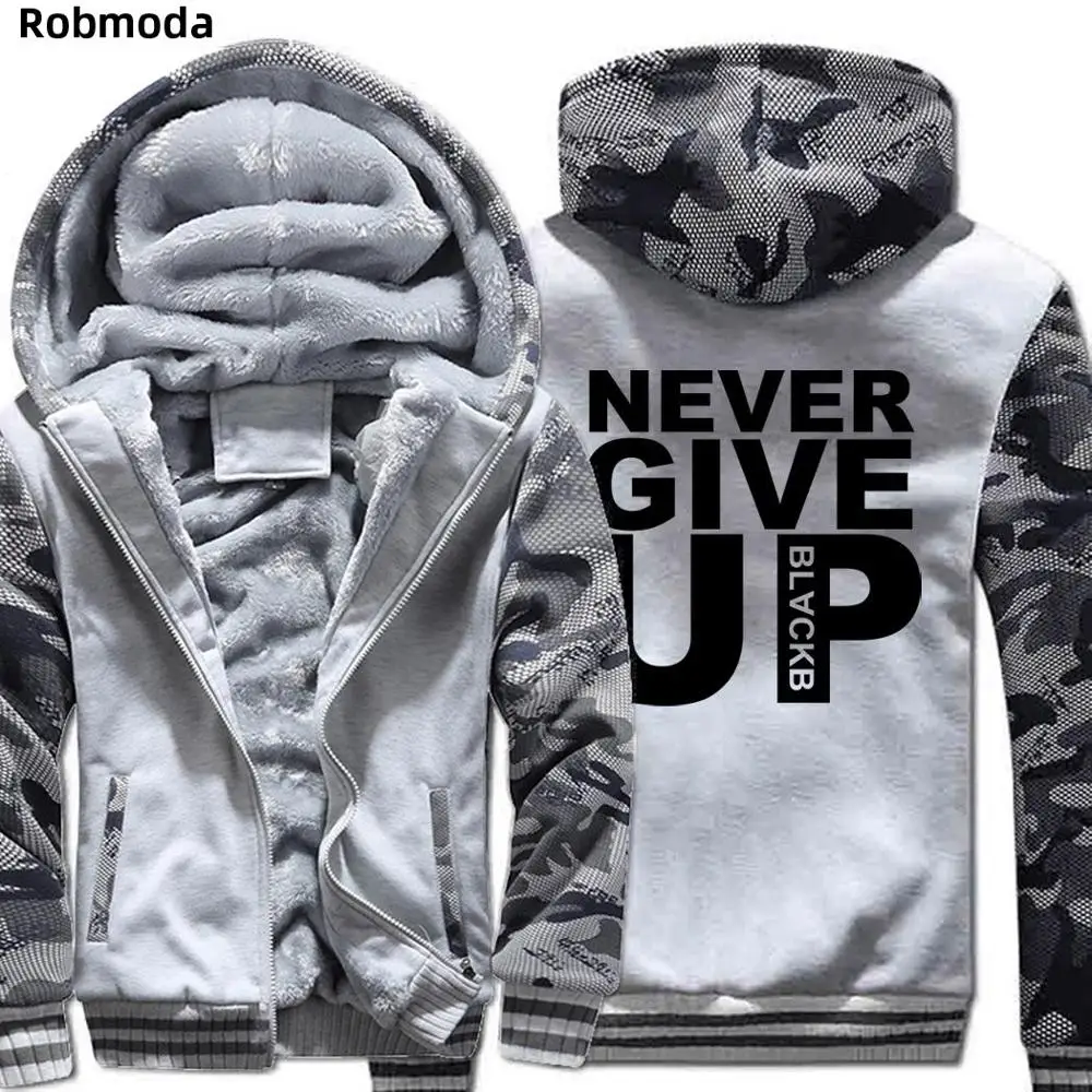 

NEVER GIVE UP 2019 Winter Men Hooded Jackets Casual Sweatshirts Camouflage Men's Sportswear Hoodies Fleece Camo Warm Thick