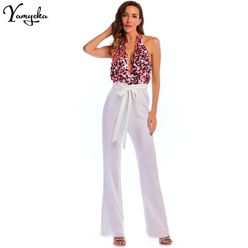 Sexy Rompers Womens New Arrivals Jumpsuit for Women Sequins Patchwork Summer Elegant Bandages Club Party Bodysuit Overalls 2018