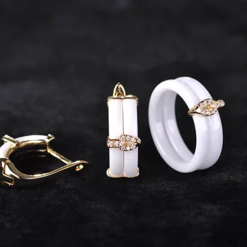 

Madrry White/Black Ceramic Earrings&Rings Sets AAA Zircon Copper Ohrringe Two Keramik Aros Crystal Anneaux Hochzeit Schmuck Set