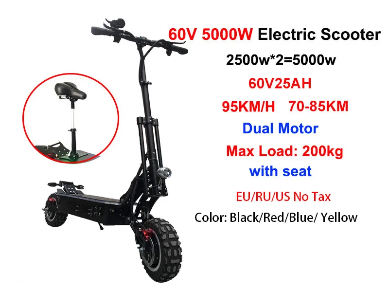 95 км/ч Электрический скутер 1" внедорожный скейтборд Лонгборд 5000 Вт 60 в моторное колесо взрослый Электрический скутер электрический складной скутер - Цвет: 5000W 60V25AH