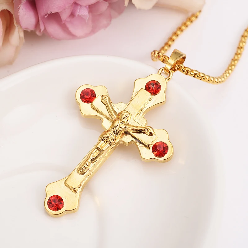 Bangrui Two Tone Gold Color crystal czOrthodox Christianity Church Eternal Cross Pendant