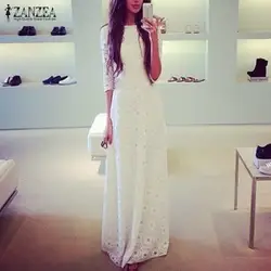 Новый 2018 демисезонный для женщин элегантное платье Половина рукава белый кружево двойной слои Boho Макси Длинные вечерние платья партии Vestido