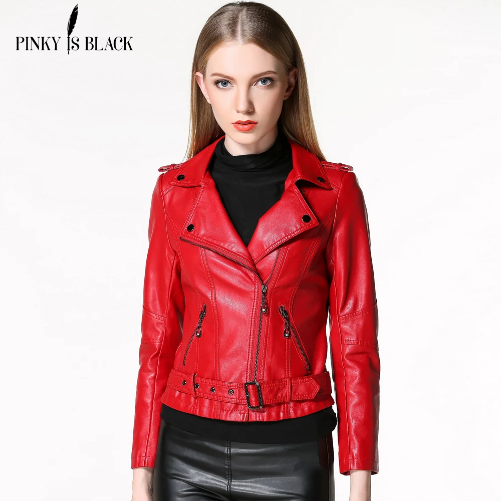 Compra Mujeres de la chaqueta de cuero rojo online al por