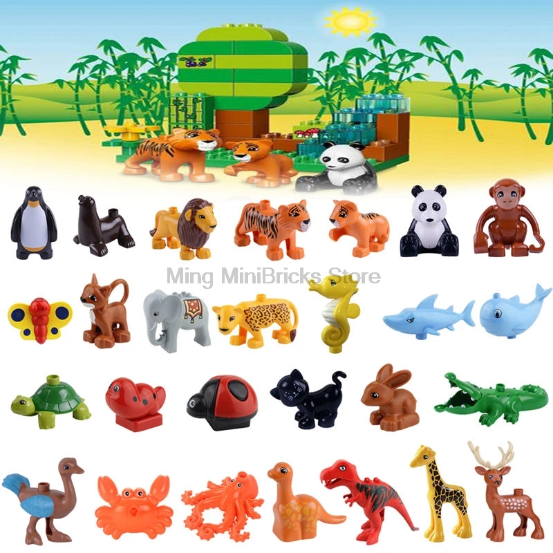 Legoing Duplo Animal Zoo Tiger panda deer Elephant penguin DIY Building Blocks big Particles Brick Child Toy Compatible Legoings