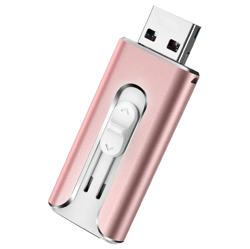 USB флэш-накопитель для iPhone X/8/7/7 Plus/6 Plus/6s/5/SE/ipad 3 в 1 флеш-накопитель 16 ГБ 32 ГБ 64 ГБ 128 ГБ флэш-накопитель usb 3,0 - Цвет: Розовый