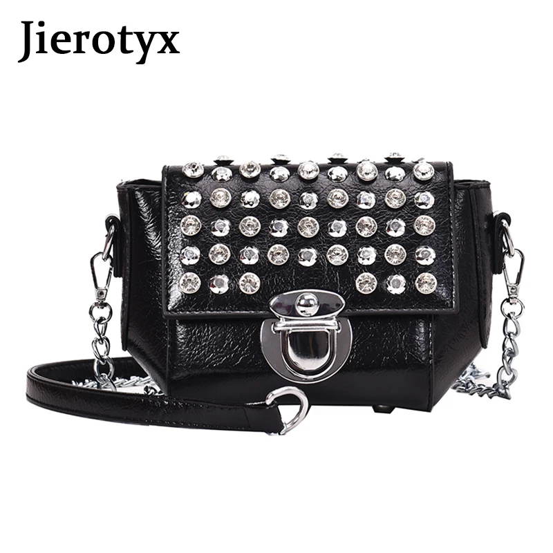 

JIEROTYX Sexy Rivet Small Crossbody Bags For Women Leather Pu Diamonds Hasp Women Shoulder Bag For Party Single Shoulder Silver