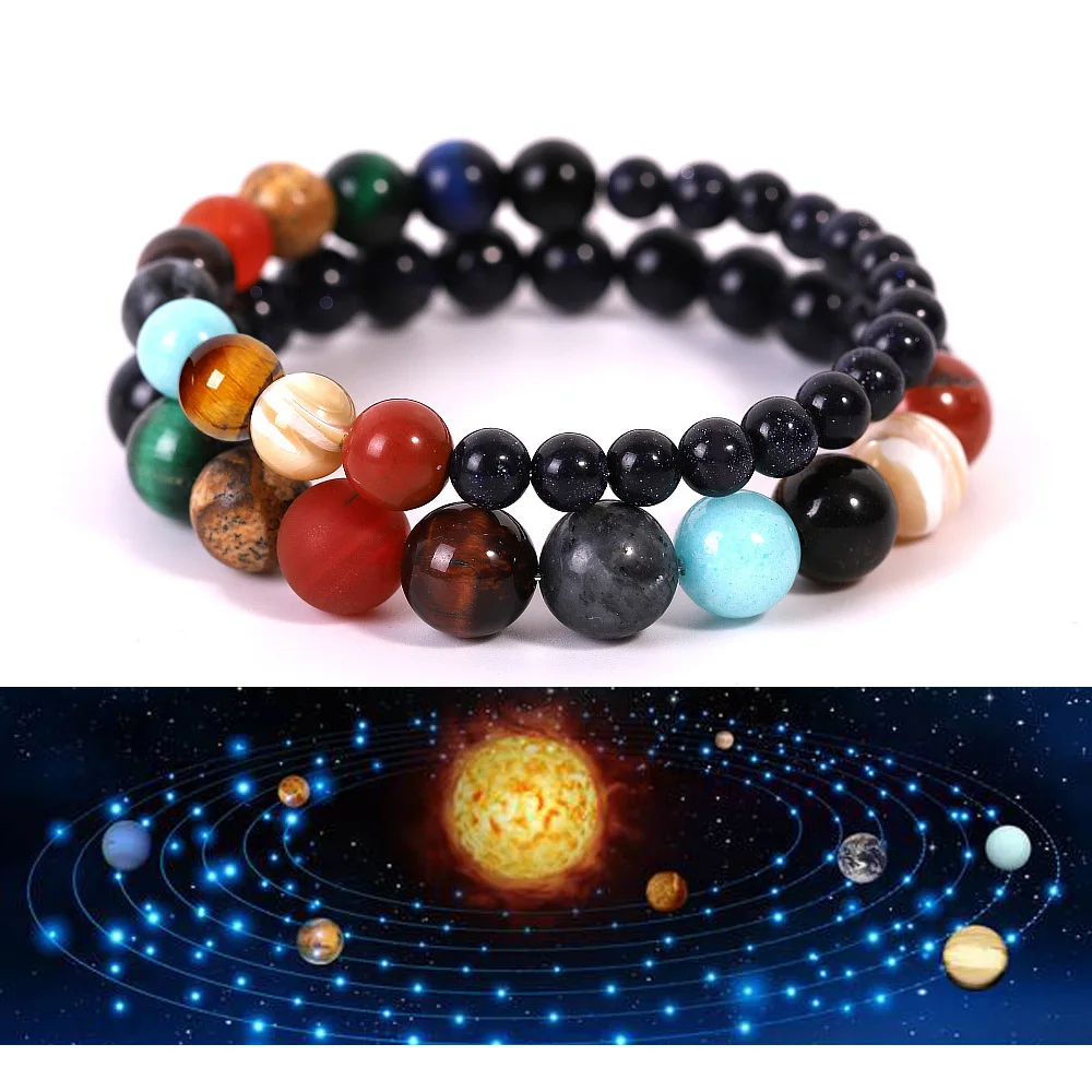 

Natural Stone Yoga Chakra Bracelets Retro Eight Planets Bracelets Round Ball Beaded Stretch Universe Solar Bracelets Men Male
