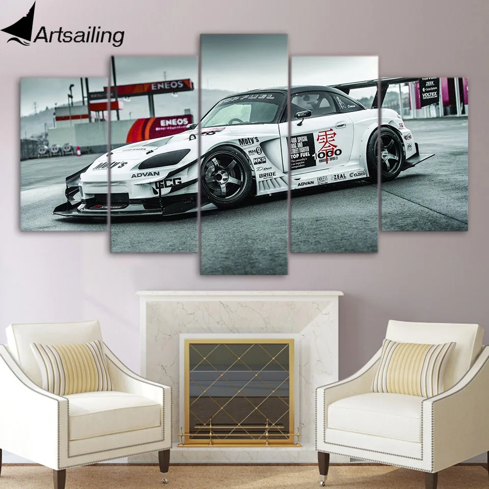 

5 piece canvas painting sports car racing auto HD posters and prints canvas painting for living room free shipping/XA-1778A