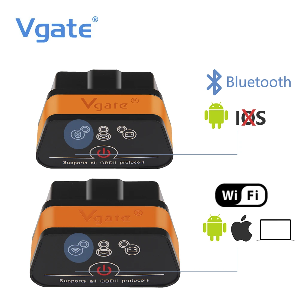 OBD 2 сканер Vgate Icar2 читатель кода ELM327 Bluetooth/Wi-Fi, OBD2 автомобильный диагностический инструмент Мини ELM 327 Wi Fi пульт дистанционного управления для Android/ПК/IOS