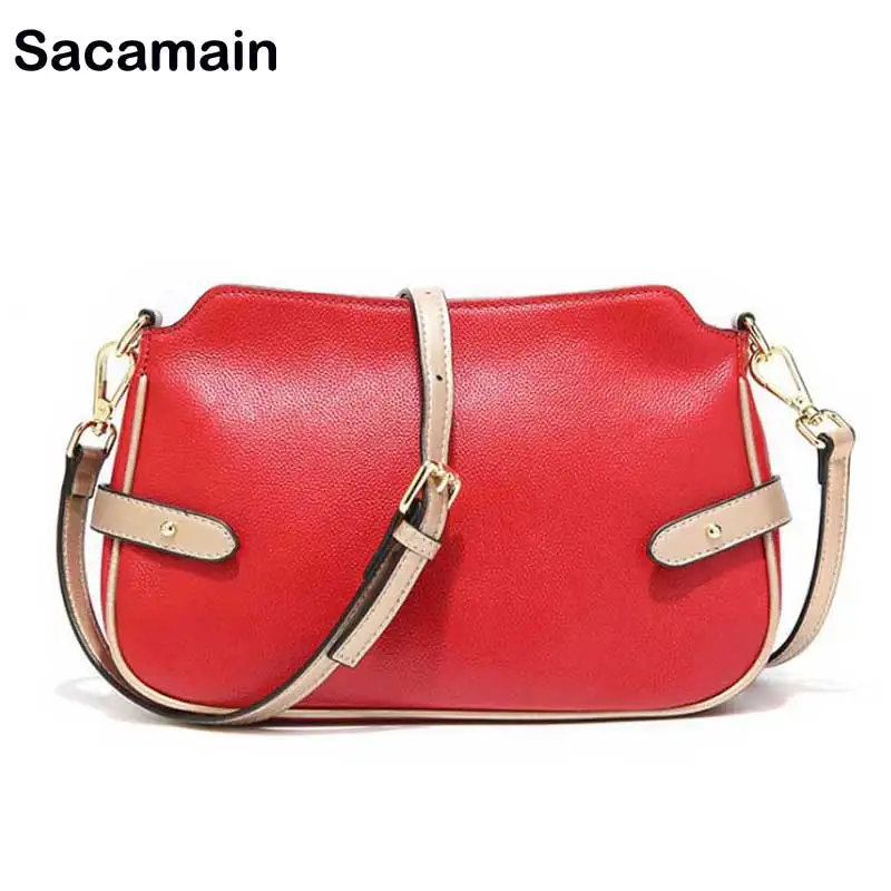 

Shoulder Handbags For Womens Luxury Genuine Leather Bag 2018 Fashion Messenger Crossbody Red Bag Sac no Worek Itabag Leisure