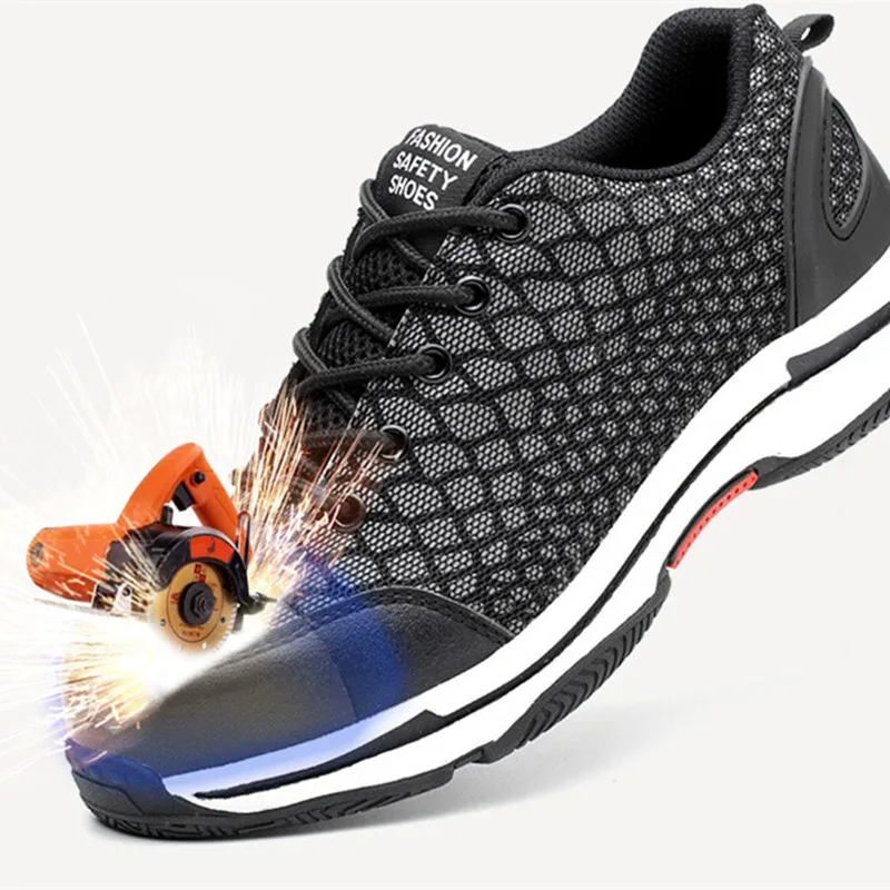 Night Reflective Work Shoes with Steel Toe Sneakers Men Work Footwear for Summer Safety Shoes Breathable Puncture Prevention