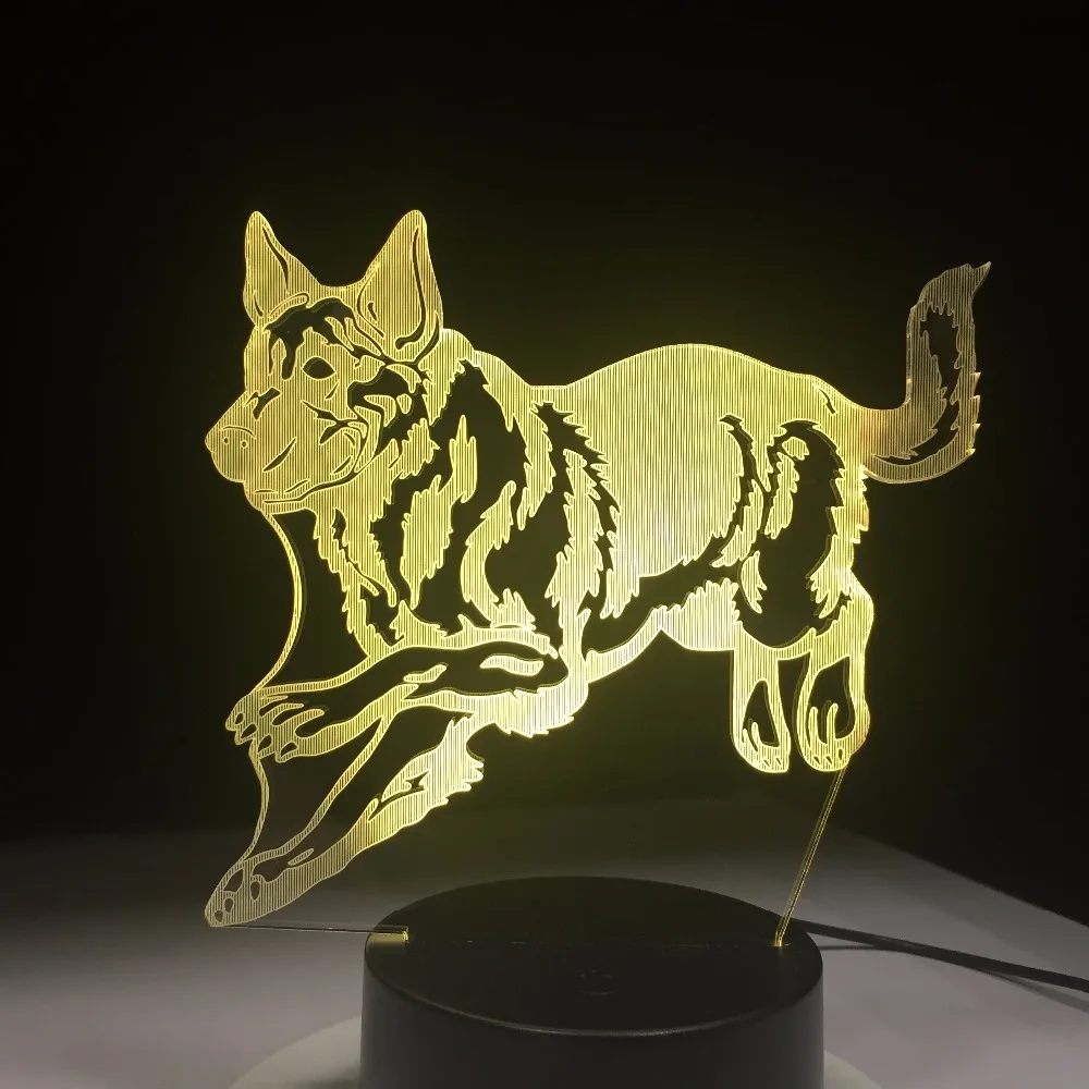 German Shepherd Running Dog 3D Night Lamp Hologram 3D Decor Lamp Colorful Table Desk Lights Birthda
