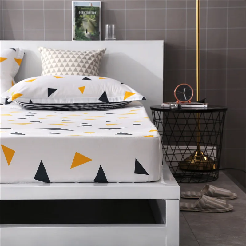 

HOME 1PCS Geometry Bed Sheets On Elastic Band Rubber Sheet Adult Double Single Corners Fitted Sheet Mattress Covers 47