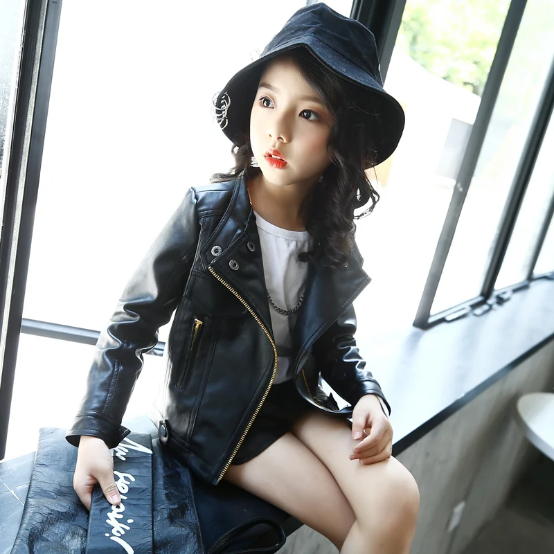 

Fashion PU Leather zipper Jackets for Girls 2018 New Autumn Spring Kids Coat 4 5 6 7 8 9 10 11 12 Years Childrens Outerwear