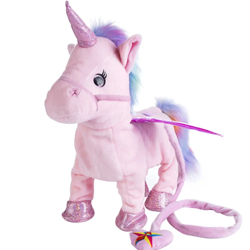 

35cm Lovely Can Walking Unicorn Plush Toy Soft Stuffed Animal Electronic Unicorn pony Doll Sing the Song for Baby Birthday Gifts