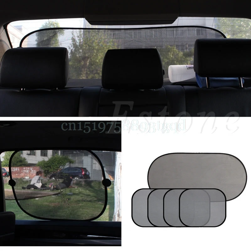 

5Pcs Side Rear Window Screen Mesh Sunshade Cover + Suction For Car UV Protection