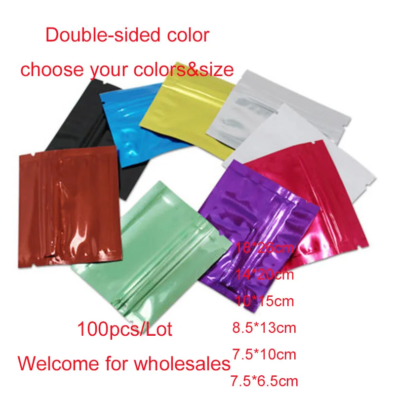 

100pcs/Lot 6 Sizes 10 colors Zip Lock Bags for Food Coffee Powder Packaging Mylar Aluminum Foil Zipper Reusable Sample Pouches
