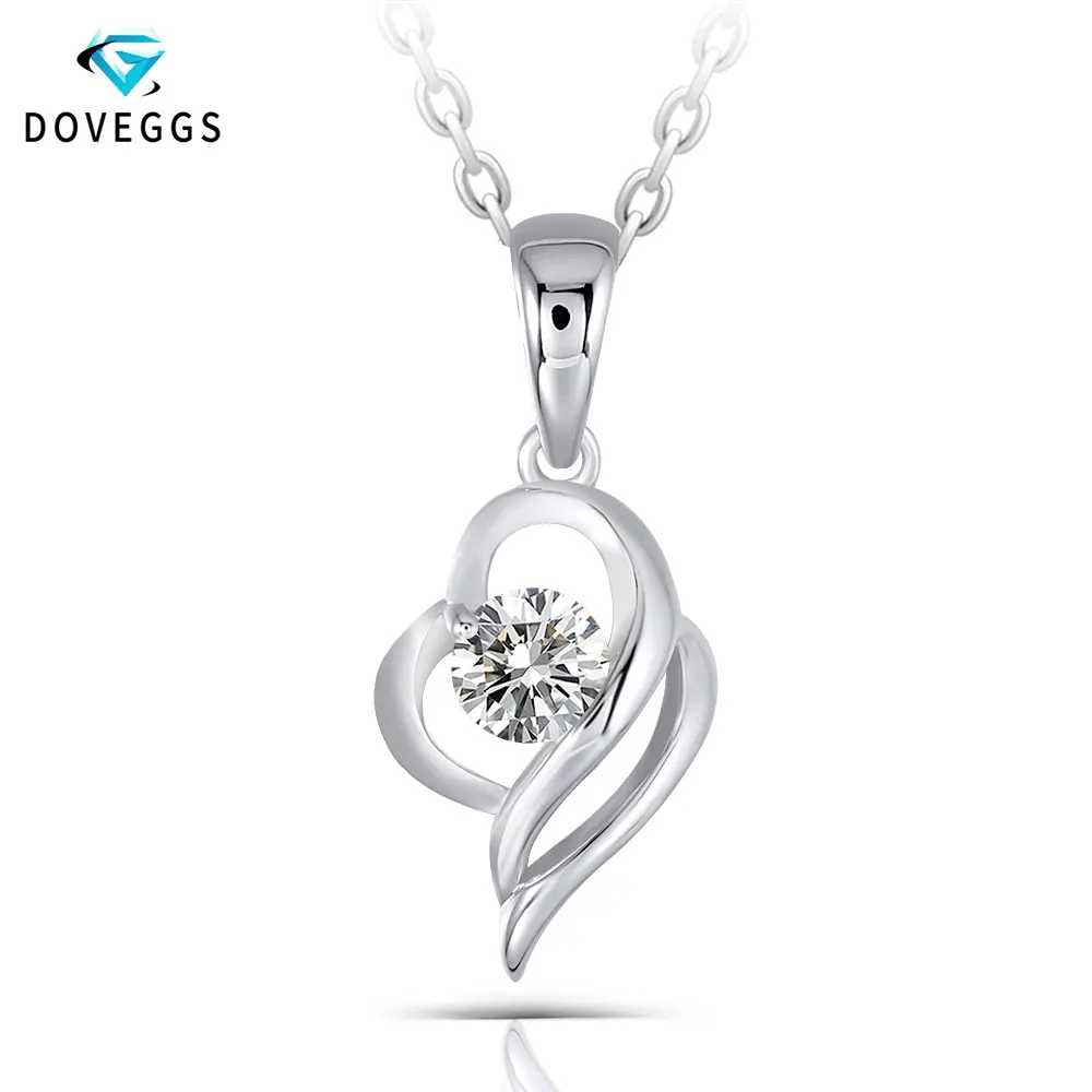 DovEggs платиновым покрытием серебро 0.3ct 4 мм GH цвет стерлингового серебра муассанитовый кулон цепочки и ожерелья с романтическим в форме