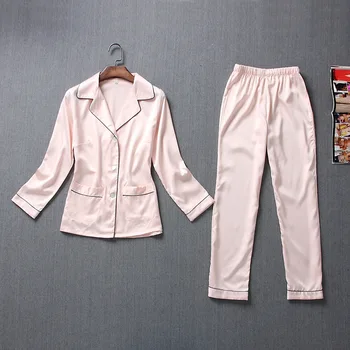 

New Rayon Pajamas Set Spring Autumn Women Home Clothes Long Sleeve Shirt&Pants 2 Piece Sleepwear Casual Nightwear Negligee