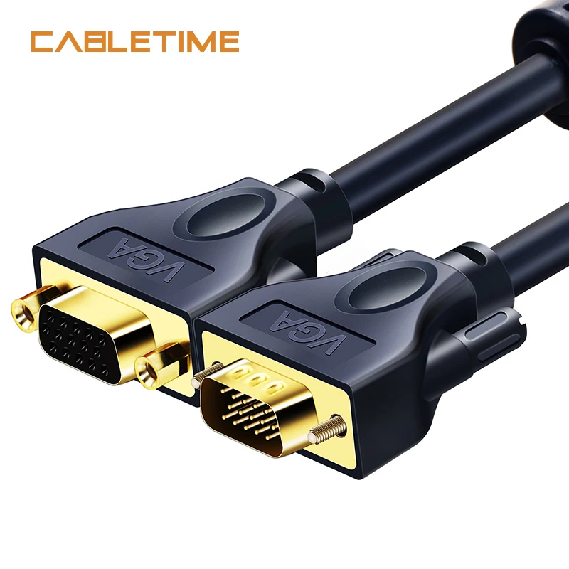 Cabletime Premium VGA Cable Pro VGA to VGA Extension Cable 24K Gold Plated Fire Proof Grade for