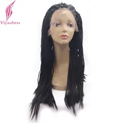 Yiyaobess ручной работы 1 # Micro Плетеный Искусственные парики для черный для женщин термостойкие синтетический синтетические волосы на кружеве