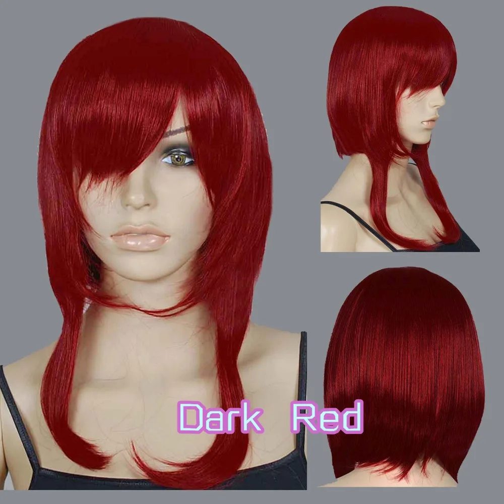 SXY 40cm Dark Red Heat Styleable Layered blunt cut Cosplay wigs >>Party