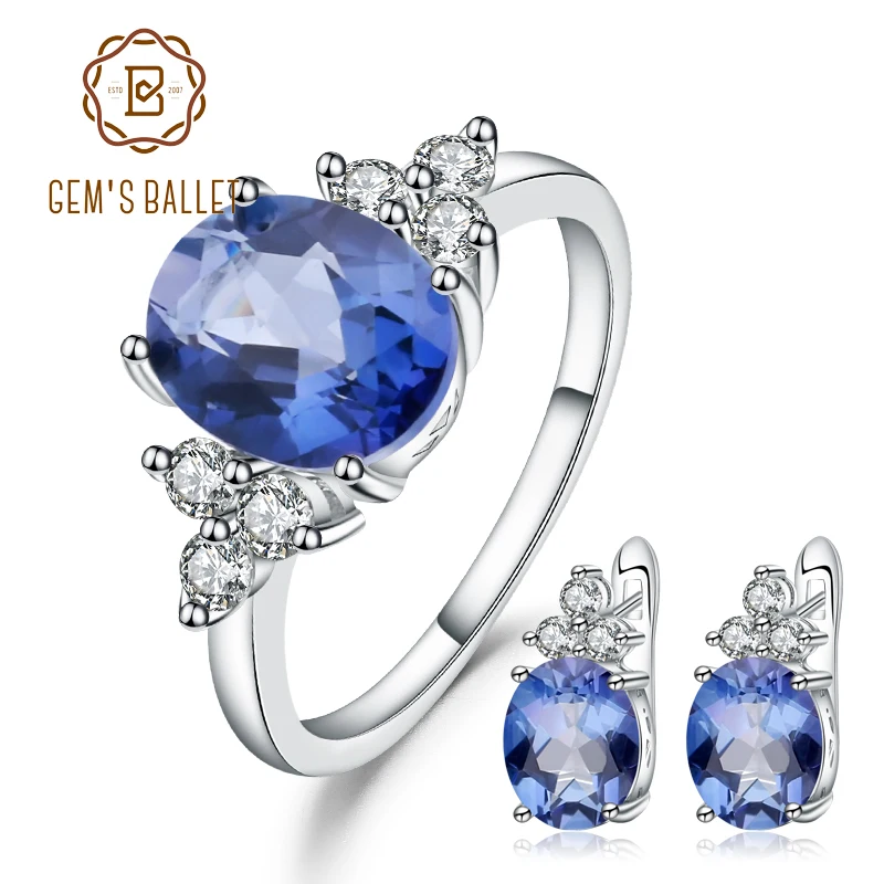 

Gem's Ballet 7.10Ct Natural Iolite Blue Mystic Quartz Gemstone Jewelry Set 925 Sterling Earrings Ring Set For Women Wedding Fine