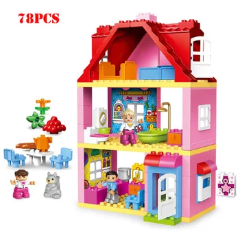 

Friends Pink City Girl Princess Family House Large Size Building Block Compatible Duploed Enlighten Bricks Kids Children Toys