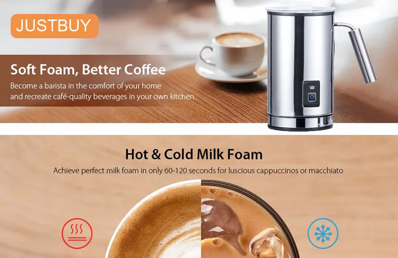 Stainless Steel 3 Function Automatic Milk Frother Coffee Foamer Container Soft Foam Cappuccino Maker Electric Coffee Frother