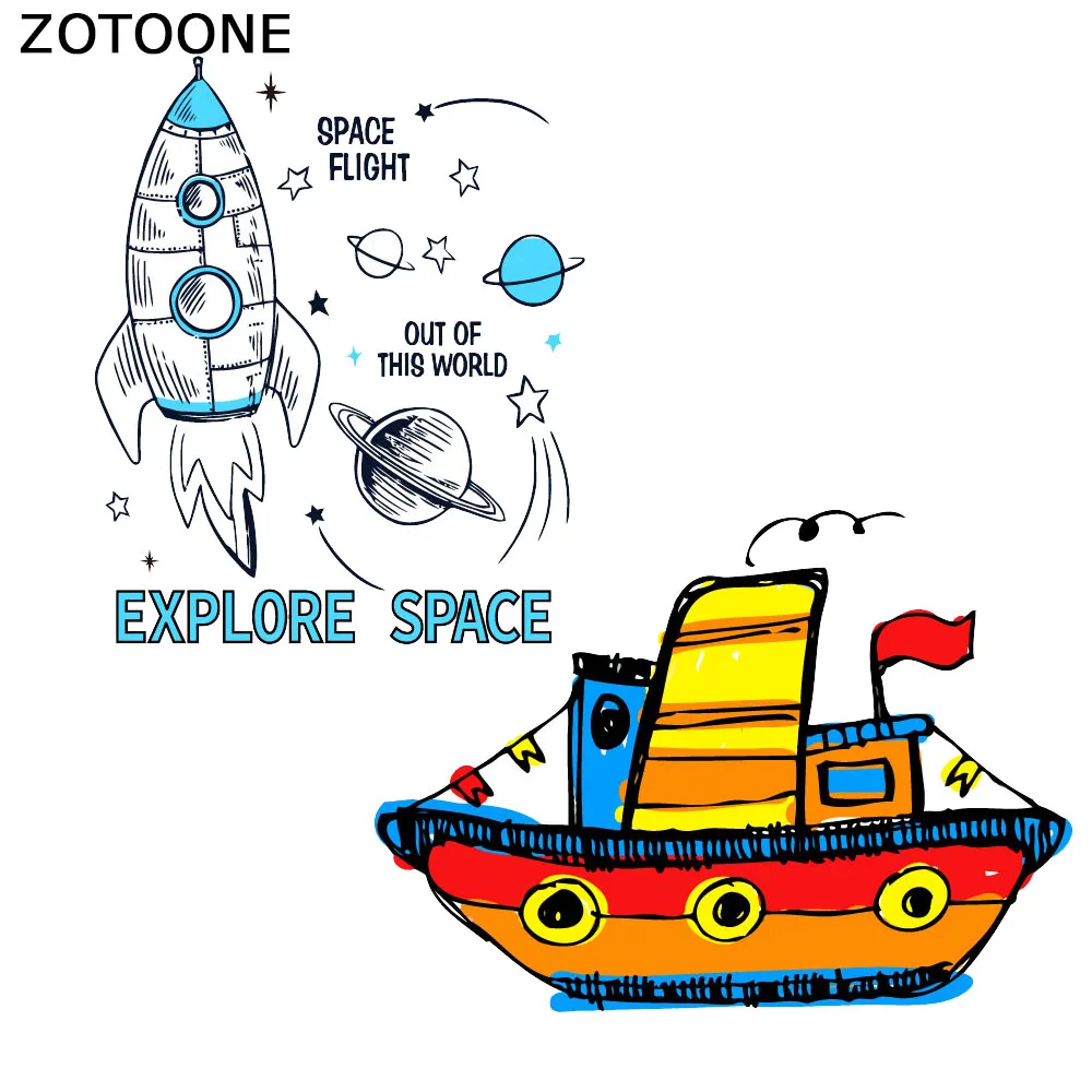 

ZOTOONE Rocket Ship Iron on Patch Cute Patterns Patches for Clothing Heat Transfers Washable Clothes Decorations Applications E
