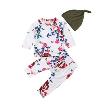

Newborn Kid Baby Girl Floral Clothes Set Autumn Long Sleeve Round Neck Cotton T-shirt Pants Girls Clothing Outfits 3pcs