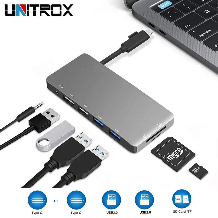 7 в 1 USB-C 2 0*2 Type-C концентратор порт 4K к USB 3 для Lightning аудио/Mic 5 мм разъем адаптер с SD/TF