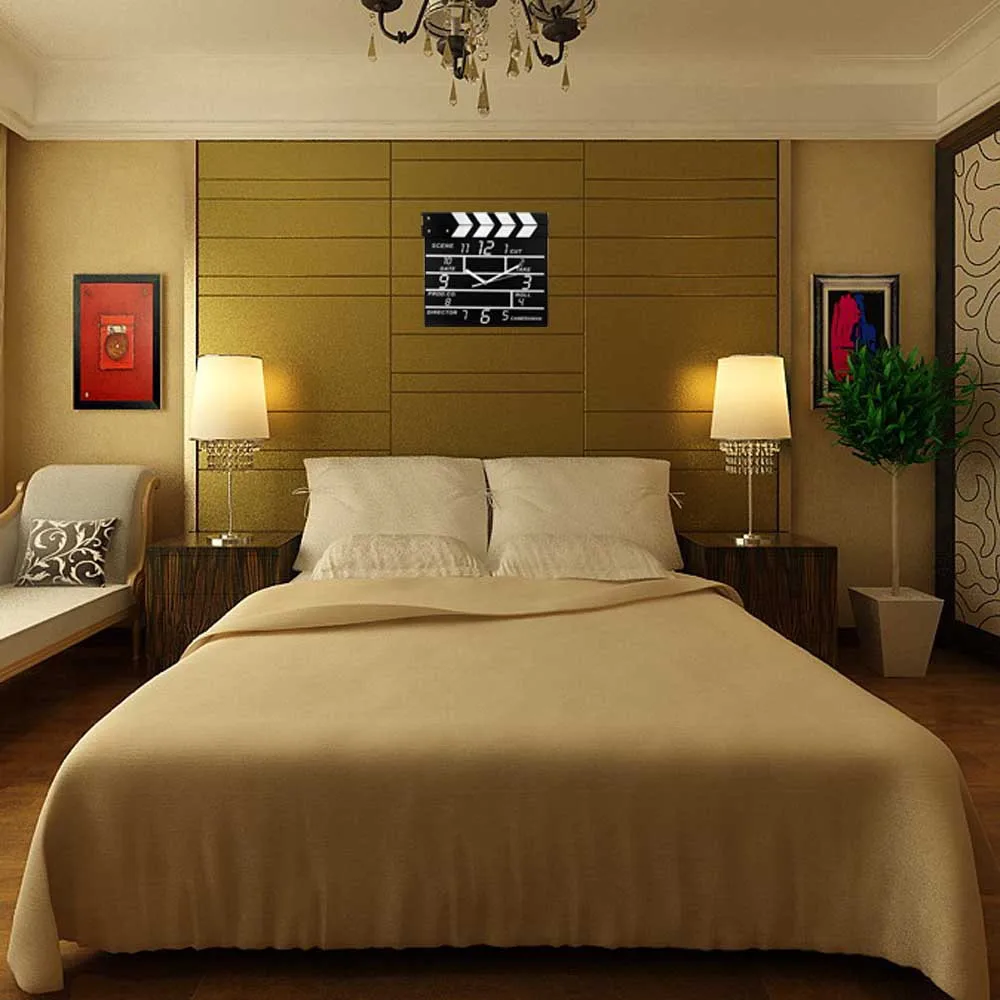 New2018 Кино сланец аналоговые настенные часы Хлопушка фильм современный дом черный украшение дома гостиная Roomdrop