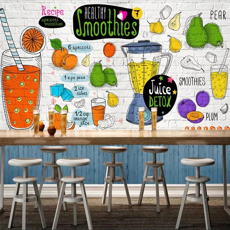 Custom wallpaper hand-painted restaurant tea shop fruit shop background wall painting advanced waterproof material Custom wallpaper hand-painted restaurant tea shop fruit shop background wall painting advanced waterproof material