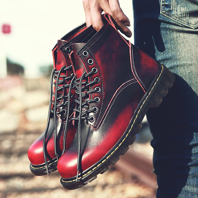 Мужские ботинки; коллекция года; Ботинки Martin в британском стиле; винтажные зимние теплые ботинки из натуральной кожи в стиле панк; Ботинки Martin для скейтбординга; мужские ботинки-дезерты