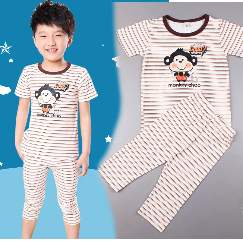 Cartoon Boys Pajama Set Summer Stripe Kid Pajama Infant Short Sleeve