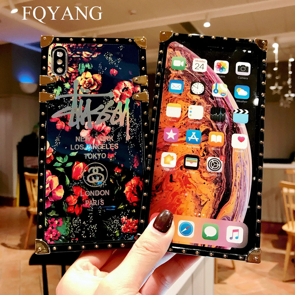 

Luxury Square Blu-Ray Rose Case For HUAWEI P20 PRO NOVA 3E 2S 3I 4 Retro Floral Metal Rivet Case For HUAWEI MATE 20 With Lanyard