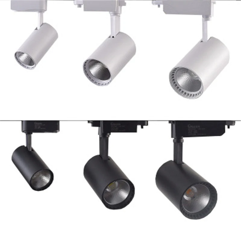 

20X DHL Black/white LED COB Track Light 10W/20W/30W 85-265V Adjustable Rail Track Lighting lamp for Clothing store show lights