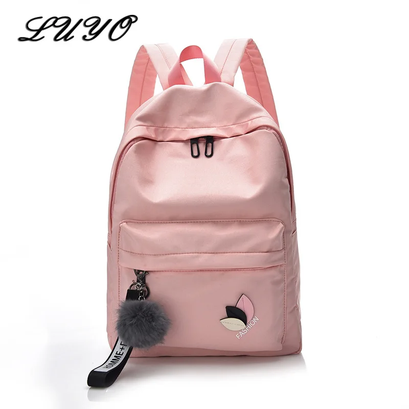 LUYO Women Nylon Backpacks Female Rucksack School Cute Pink Backpack