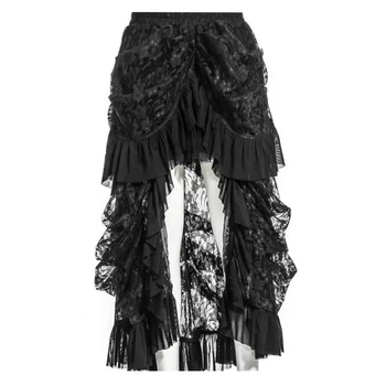 

Plus Size 4xl 5xl Long Goth Skirt Women Black Open Front High Low Asymmetrical Lace Punk Steampunk Gothic Banquet Skirt Female