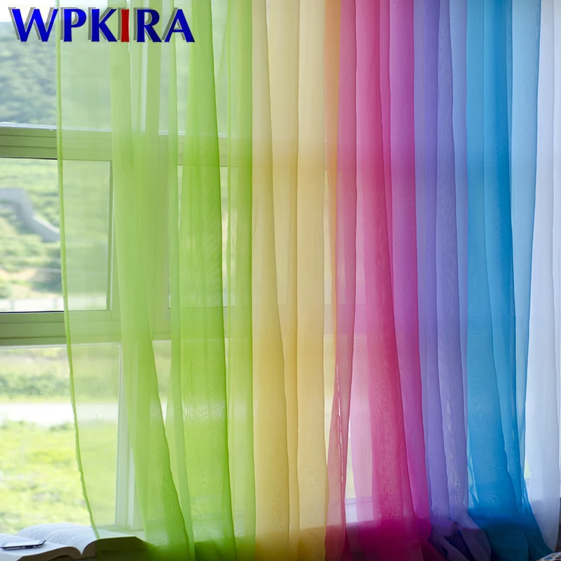 

European American Style Multicolor Bay Window Screening Solid Door Curtains Drape Panel Sheer Tulle for Living Room WP184#3-40