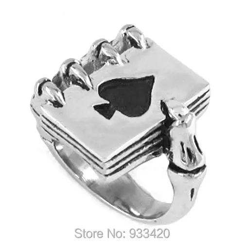 Free shipping! Claw Spades Poker Ring Stainless Steel Jewelry Cool Tribal Ace of Spades Biker Ring Gothic Men Ring SWR0186B