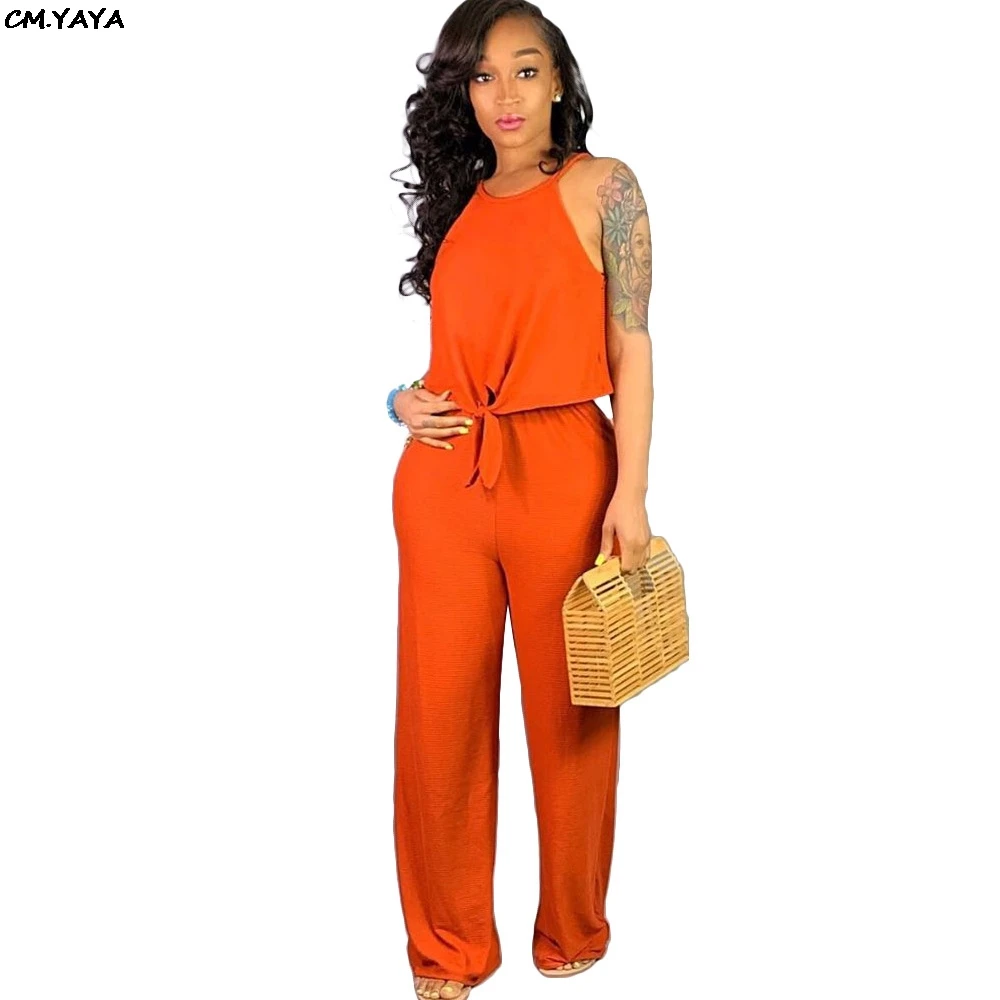 

2019 women summer sleeveless fashion solid tank top loose straight pants suit two piece set tracksuit outfit 2 color GLSMN3078