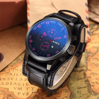

Top Brand O.T.Sea Fashion Men's Watches Luxury Male Quartz Clock Watch Temperament Men Leather Calendar Gift WristWatch A4