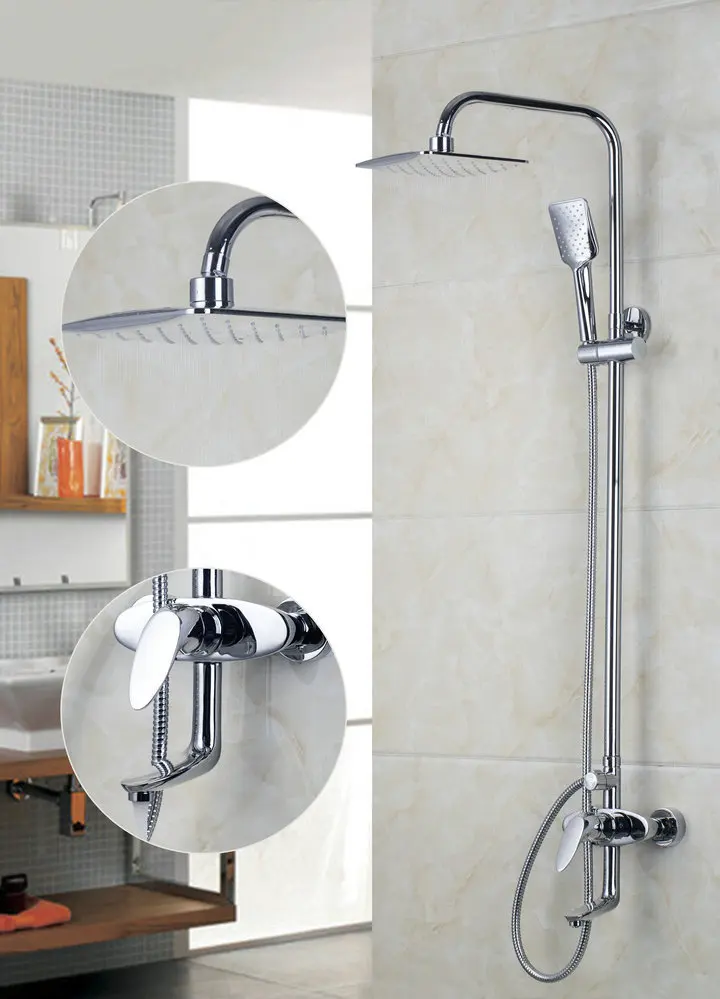 53702 200mm New Chrome Brass Water Pressure Boosting Bathroom Rain 8&quot Shower Mixer Tub Faucet Set | Дом и сад