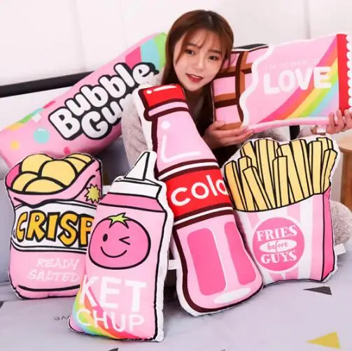 Розовая плюшевая игрушка подушка в виде еды кровать подушка для сна Милая молочная фри Кола бутылка подарок на день рождения для девочки