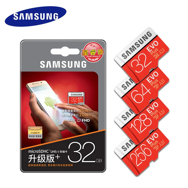 100% Original SAMSUNG EVO+ Memory Cards 64GB EVO plus U3 128GB 256GB Class10 Micro SD Card 32GB 16G microSD UHS-I TF Card