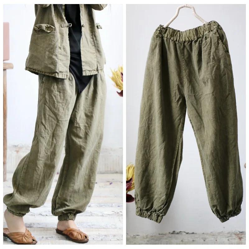 

YoYiKamomo Women Linen Pants Big Size 2018 Autumn Winter Linen Loose Elastic Waist Elegant Casual Pants Haren Trousers